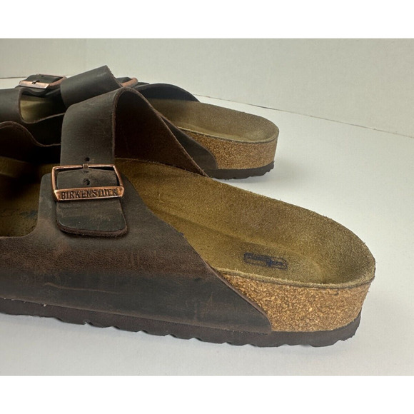 Birkenstock Arizona Soft Footbed Oiled Leather Sandals Brown Slides Mens Size 13 - Picture 5 of 14